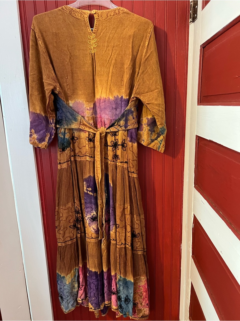 Magic Boho Rayon Mustard Maxi Dress with Purple & Pink Accents Free Size - Picture 9 of 9